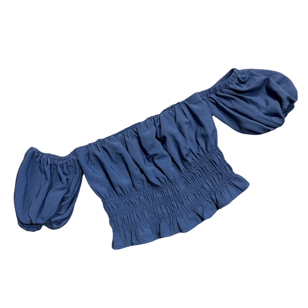 Abercrombie & Fitch Women’s Blue Off-Shoulder Ruffle Top Bubble Sleeves